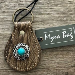 NWT MYRA BAG. Concho Varied Leather Silver Turquoise Key Fob.